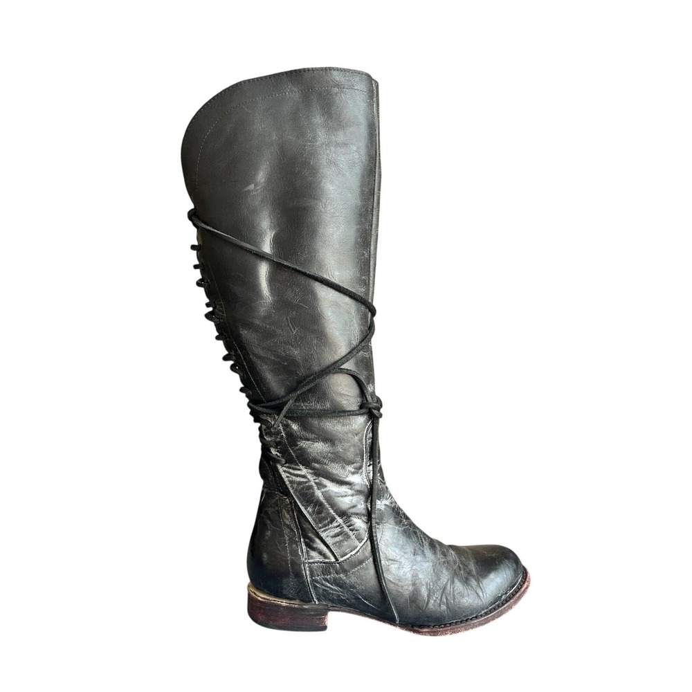 Freebird By Steven Stag Low Heel Knee High Lace Up Leather Boots  Black 9